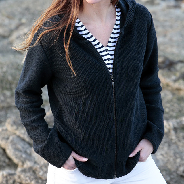 navy blue hooded cardigan