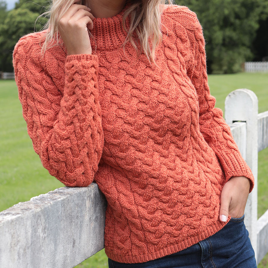 Aran Woollen Mills Orange High Neck Sweater Sweaters Le Comptoir  Irlandais