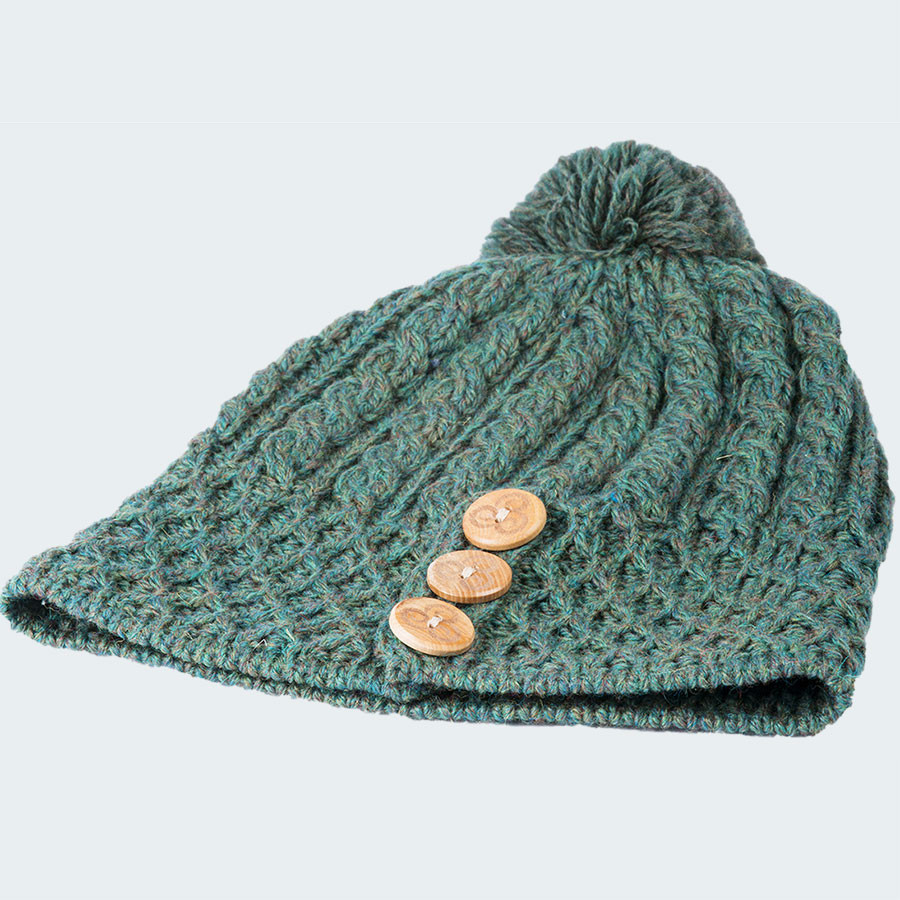 Bonnet 3 Boutons Vert Aran Woollen Mills - Bonnets - Le Comptoir Irlandais