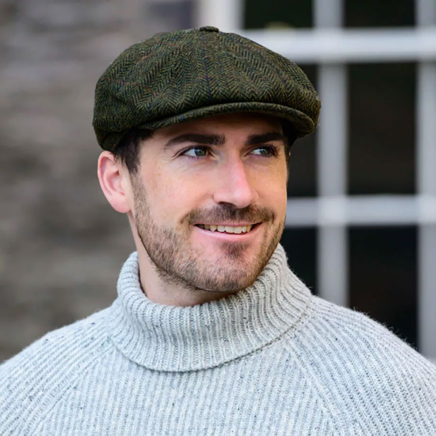 Mucros Weavers 8 Panels Olive Irish Cap - Irish Caps - Le Comptoir ...