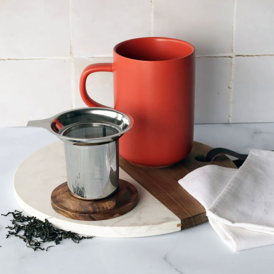 Tisanière tasse à thé avec infuseur et couvercle en faïence