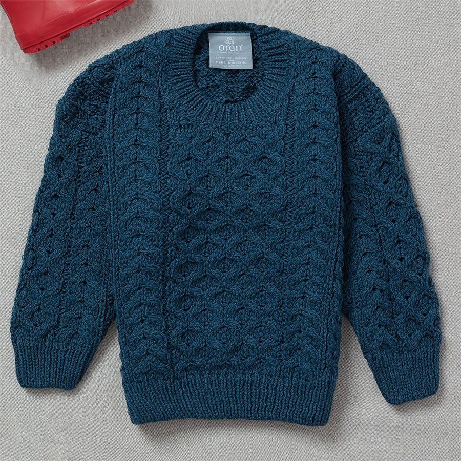 Aran Woollen Mills Red Cable-knit Crew Neck Merino Sweater