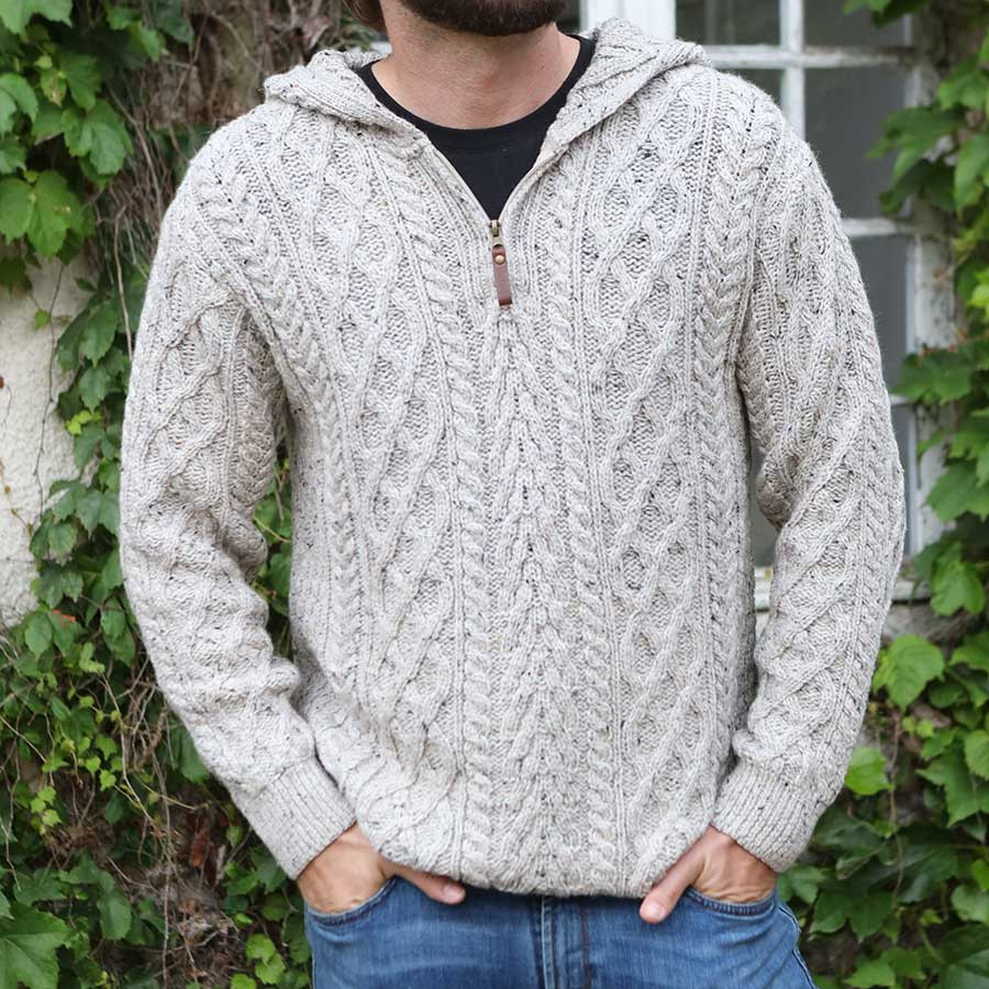Gilet irlandais chaud laine mérinos capuche Aran Crafts