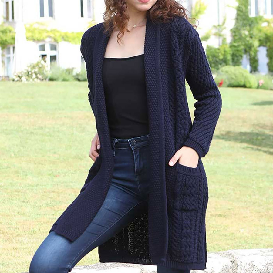 Long dark blue cardigan best sale