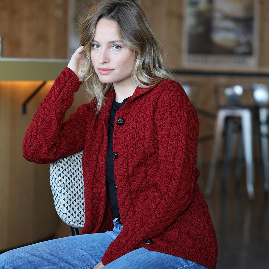 Aran Woollen Mills Kilmamey Red Cardigan