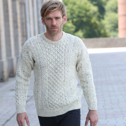 Aran Woollen Mills Natural Round Collar Aran Sweater